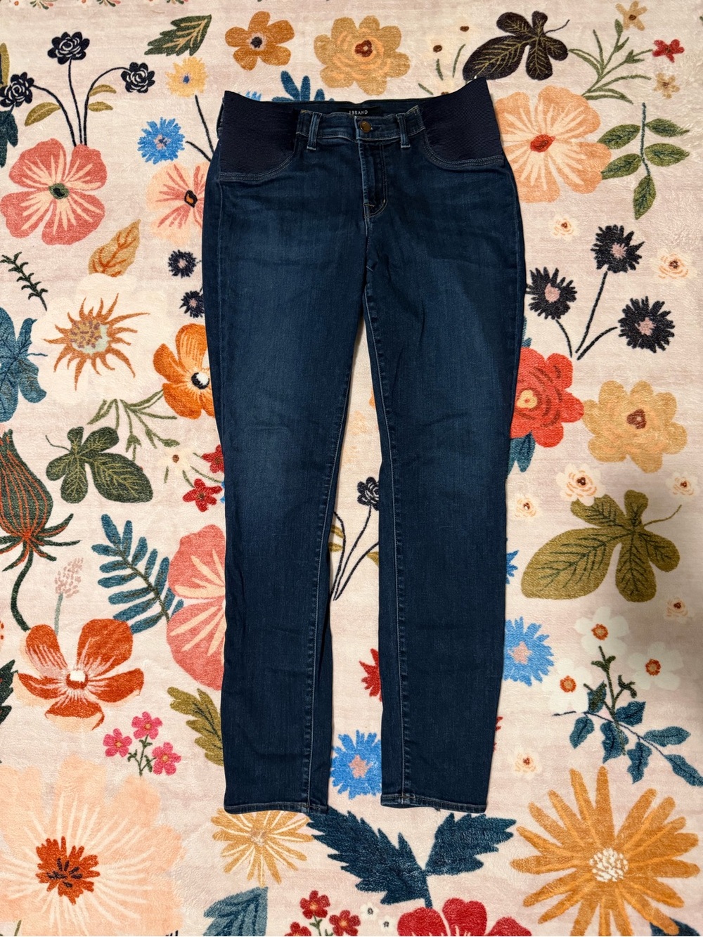 J Brand Dark Blue Skinny Maternity Jeans with Stretch Panel